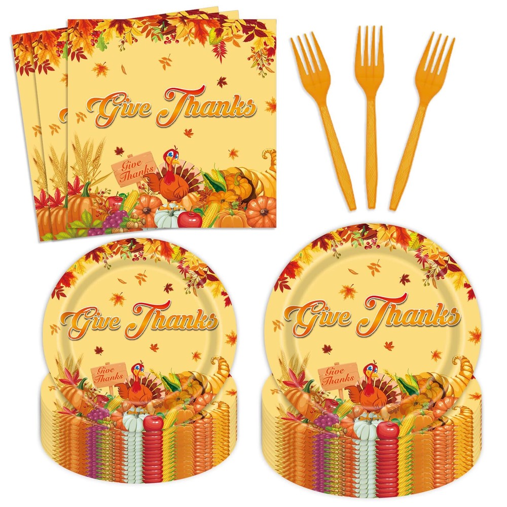 96-Piece Thanksgiving Dinnerware Set with Maple Leaf Design Plates & Napkins