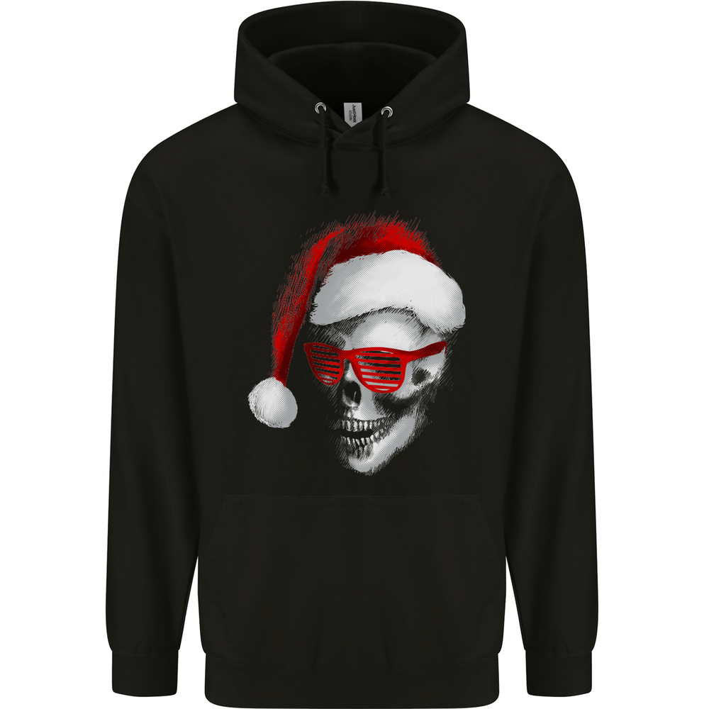 Santa Skull Wearing Shades Funny Christmas Mens 80% Cotton Hoodie