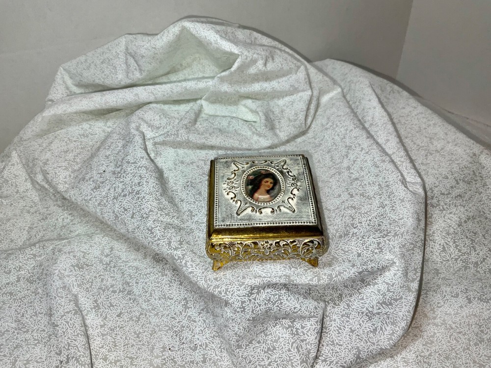 Farrington Japanese Metal Hinged Footed Decorative Jewelry Box