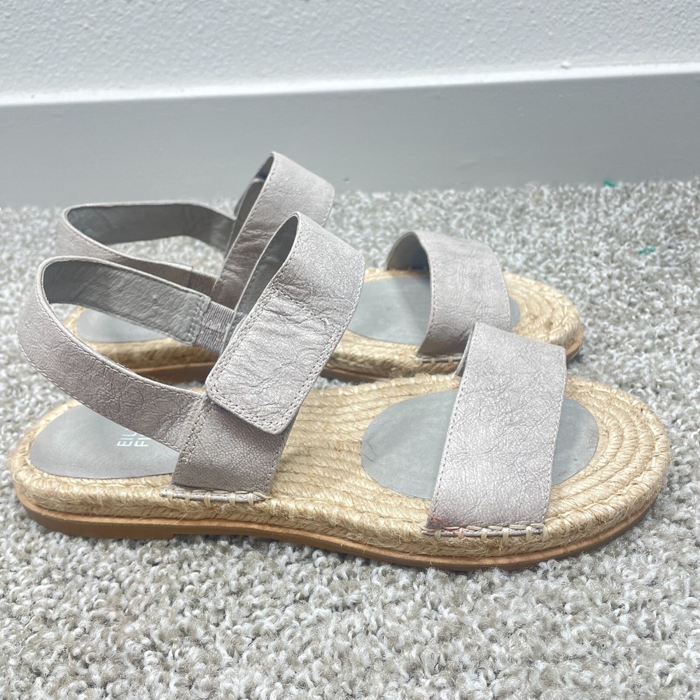 Eileen Fisher Sandals Women 9 Gray Espadrille Ankle Strap Classic Vacation