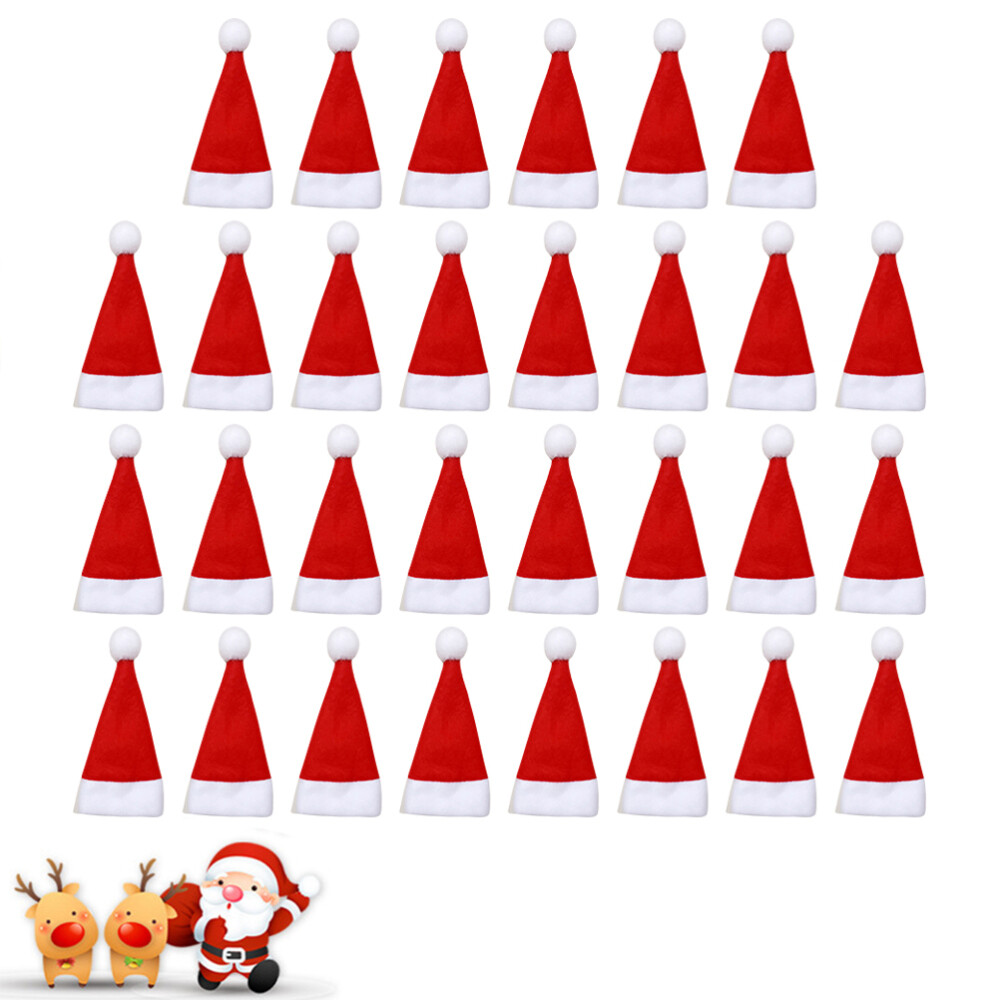 30 Pcs Santa Hat Silverware Holder Tableware Bag Christmas Wine Bottle Covers