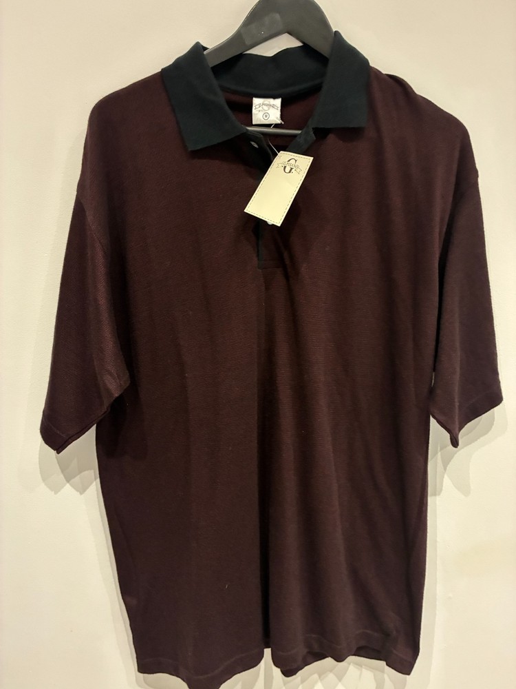 G. Pisano Knit Polo Shirt Burgundy Black Medium NEW With Tags