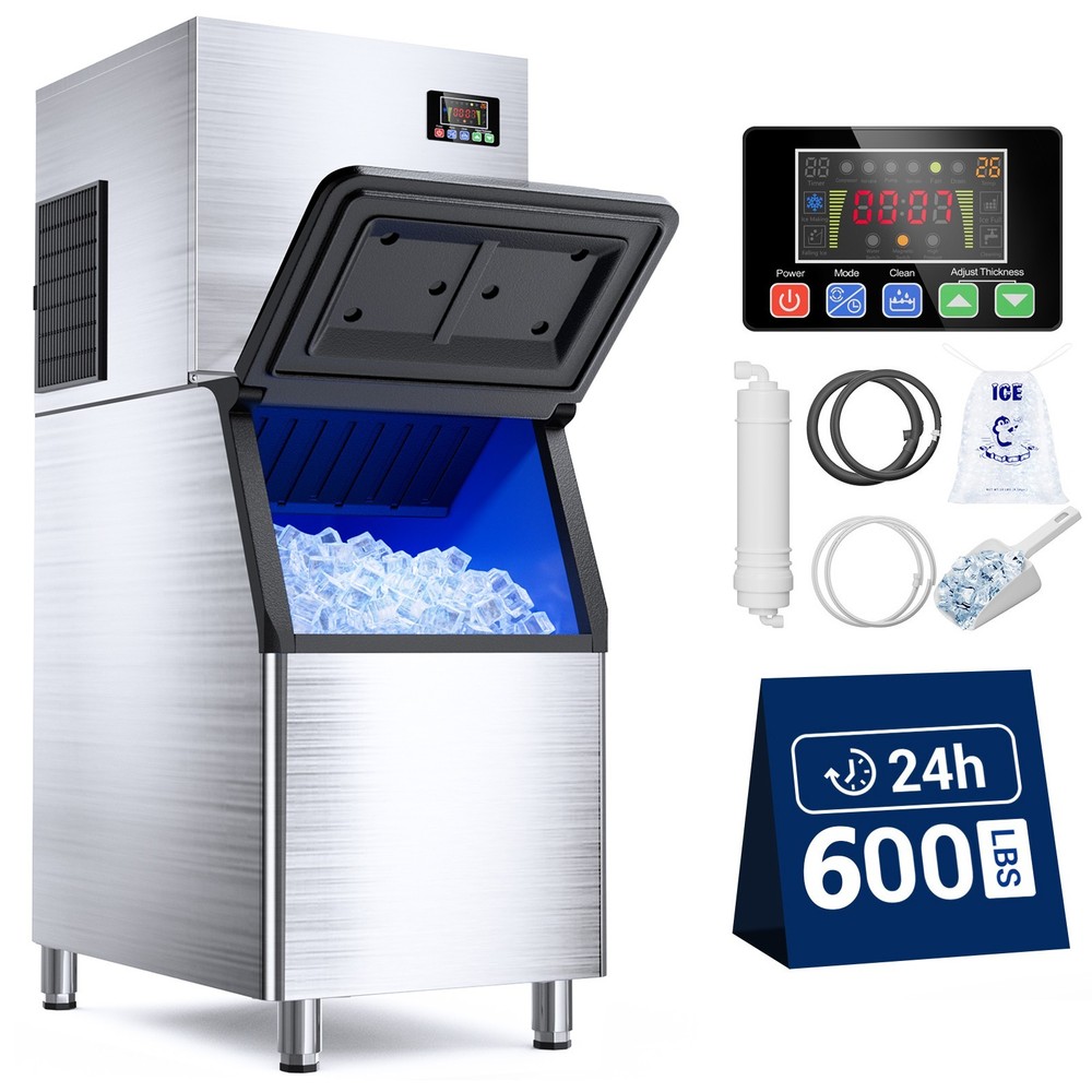 600lb Commercial Ice Maker Machine with 400lb Storage Bin Freestanding