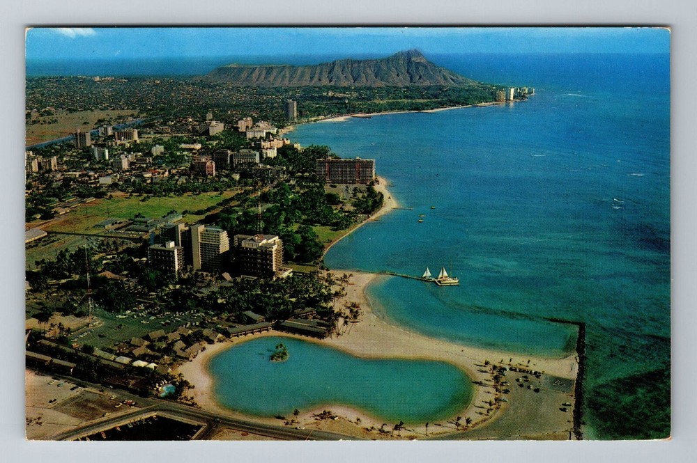 Vintage 1967 Aerial Waikiki HI Hawaii Diamond Head Postcard