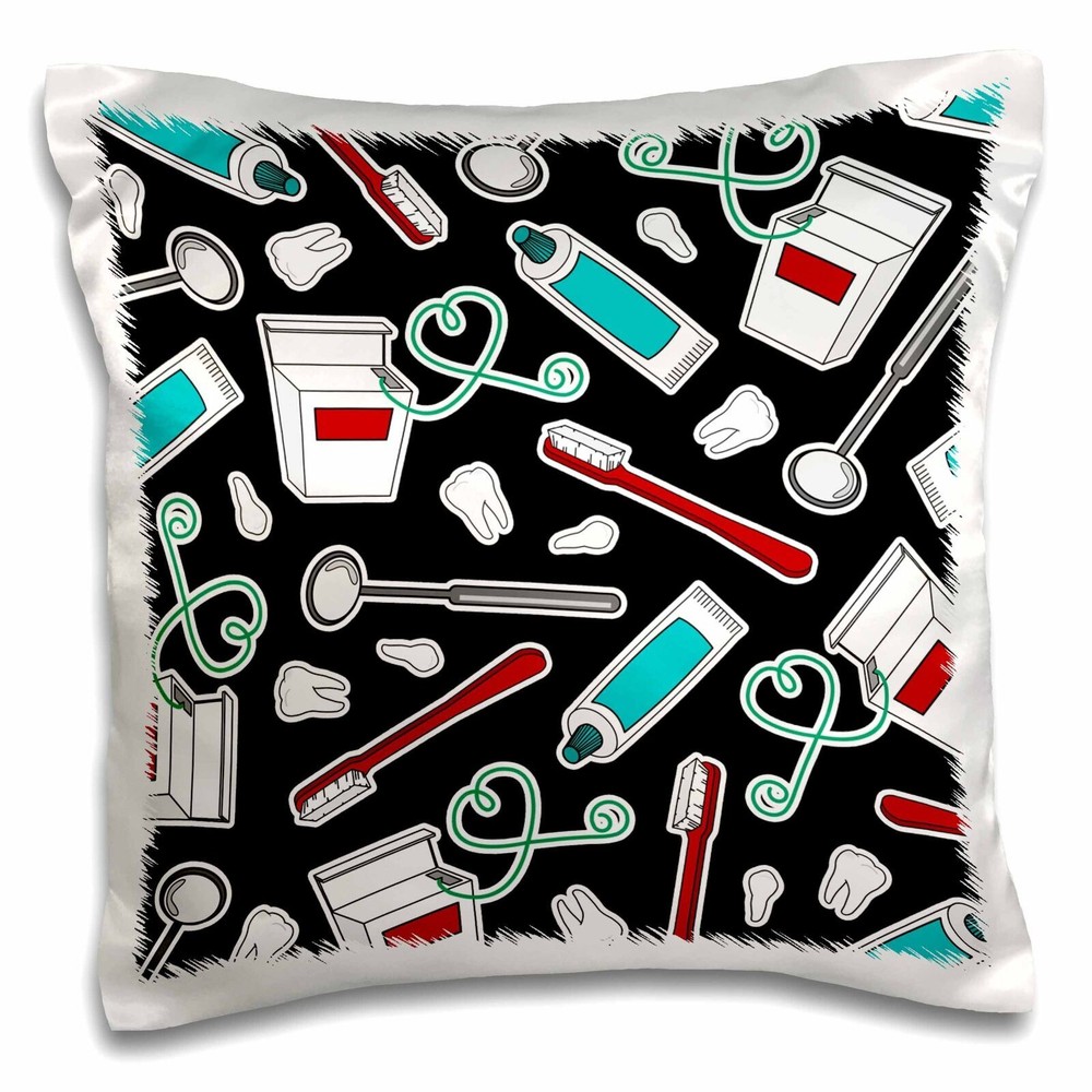 3Drose Black 16x16 Inch Dentist Themed Decorative Pillow Case for Dental Hygienist Gifts
