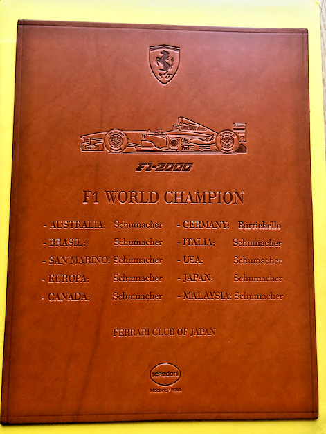 Ferrari-Schedoni Schumacher F1 2000 Leather Plaque+collectible Ferrari stamp