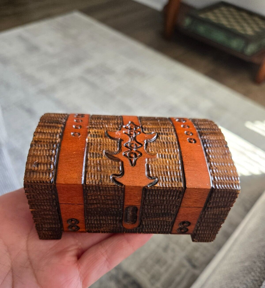 Handcrafted Polish Mini Wooden Trinket Box Keepsake Chest