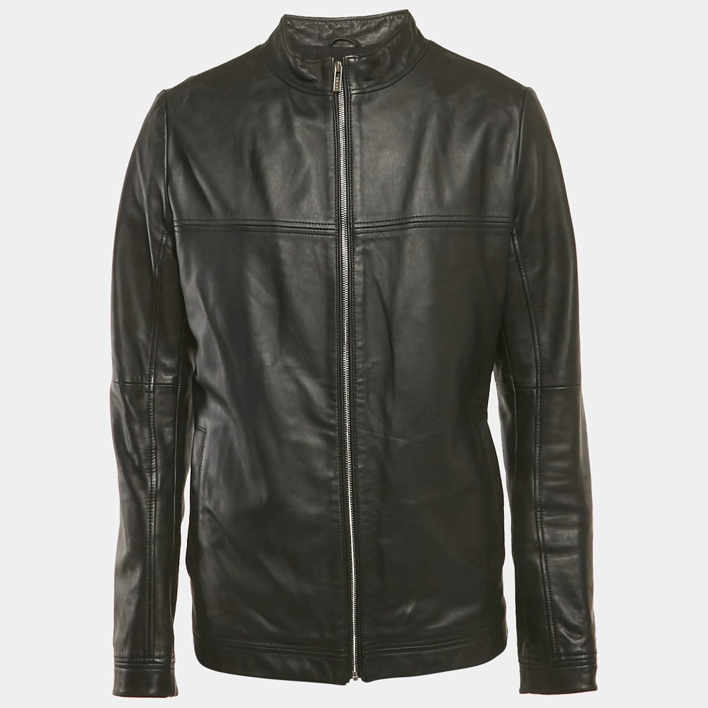 Hugo Boss Black Leather ZipUp Laudin Jacket 3XL