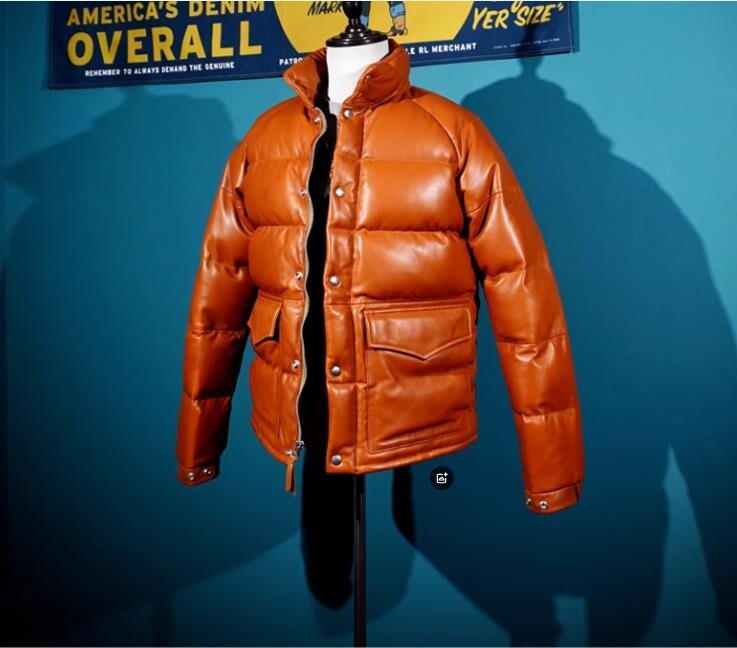 Mens Genuine Leather Lambskin Padded Quilted Down Puffer Jacket
