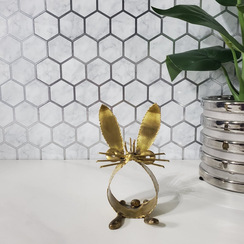 Handmade Brutalist Brass Rabbit Sculpture by Ken R, Whimsical Welded Metal Art