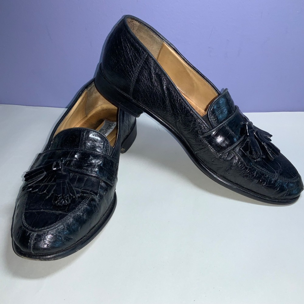 Belvedere Florence Genuine Crocodile Black Tassel Kiltie Loafers 9.5 M