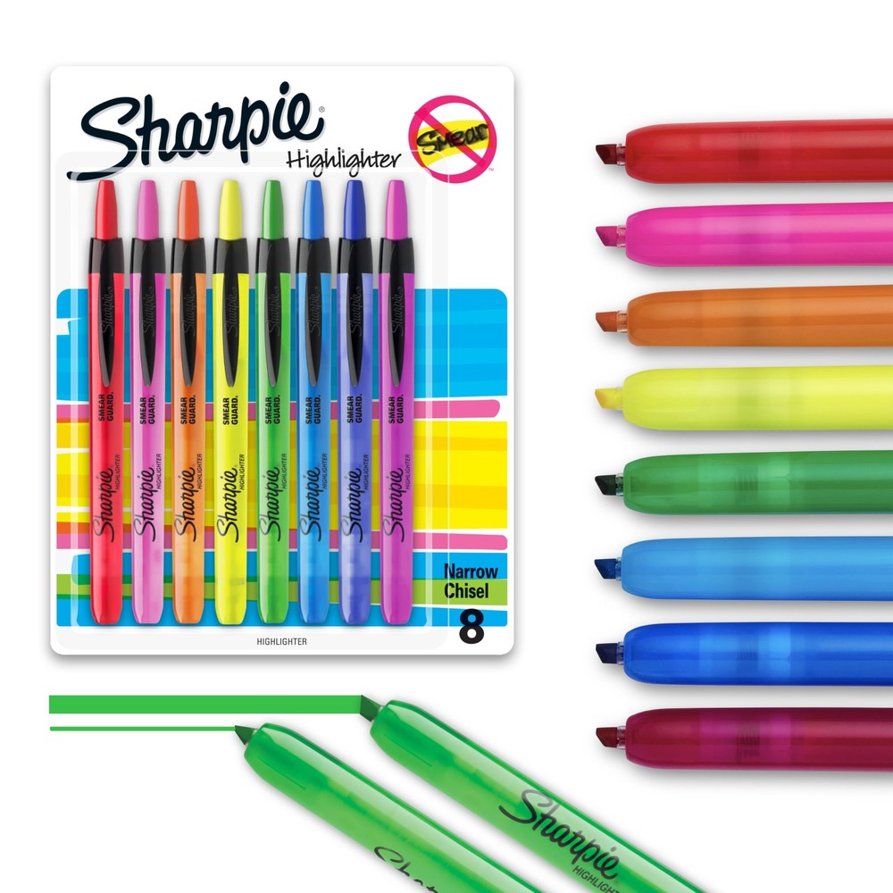 Sharpie Retractable Highlighters, Chisel Tip Highlighter Marker Set, Fluoresc...