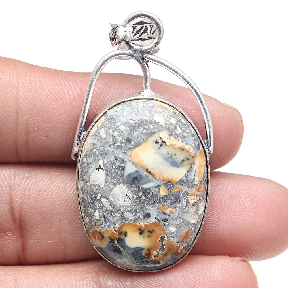 Malinga Jasper Gemstone Pendant Silver Ethnic Jewelry for Valentine's Day 2.5 Inch