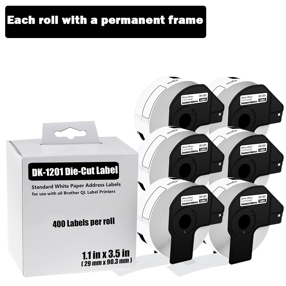 6 Rolls Shipping Labels 1-1/7x3-1/2 for Brother QL-1110NWB DK-1201 400 Per Roll