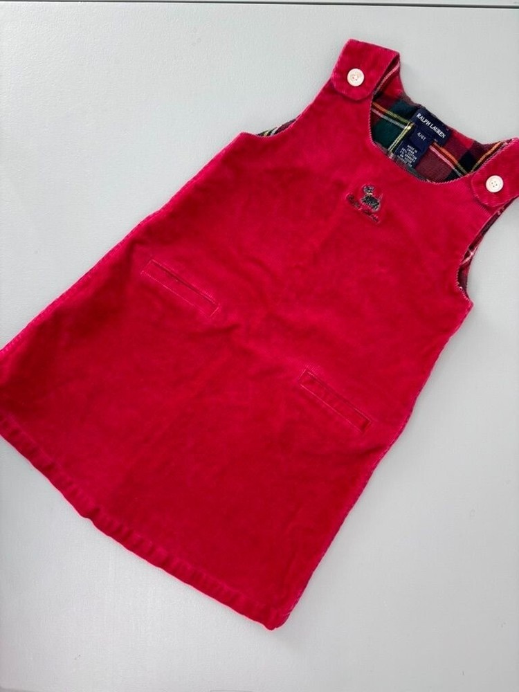 Ralph Lauren toddler girls 4T red corduroy jumper dress mini dress scotty dog