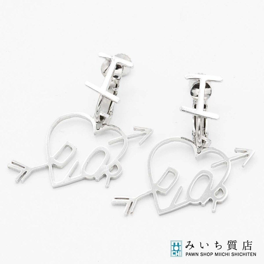 Dior Christian M2420 Heart Arrow Silver Earrings with Case