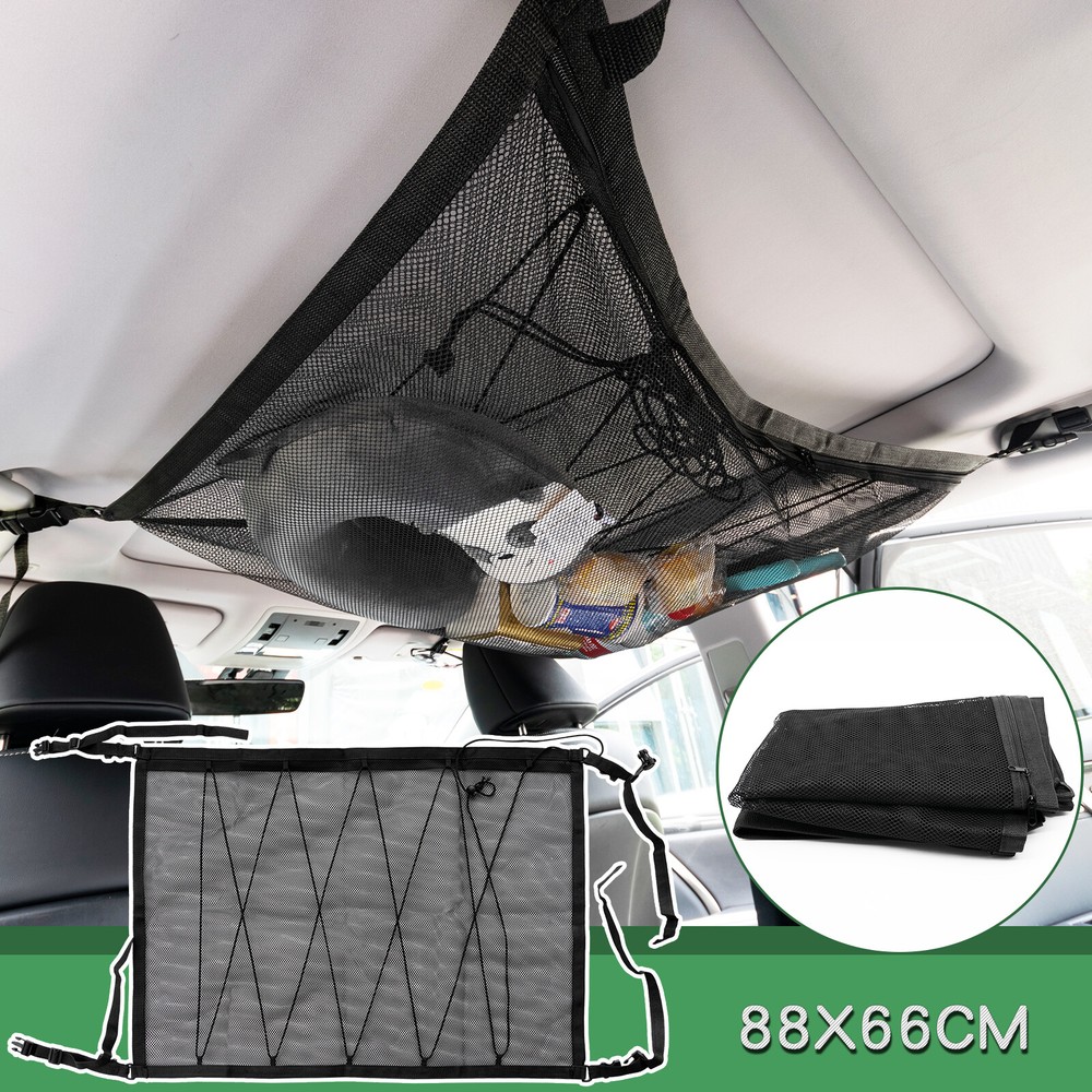 Car SUV Van Roof Ceiling Cargo Net Mesh Storage Bag Pouch Pockets Black USA