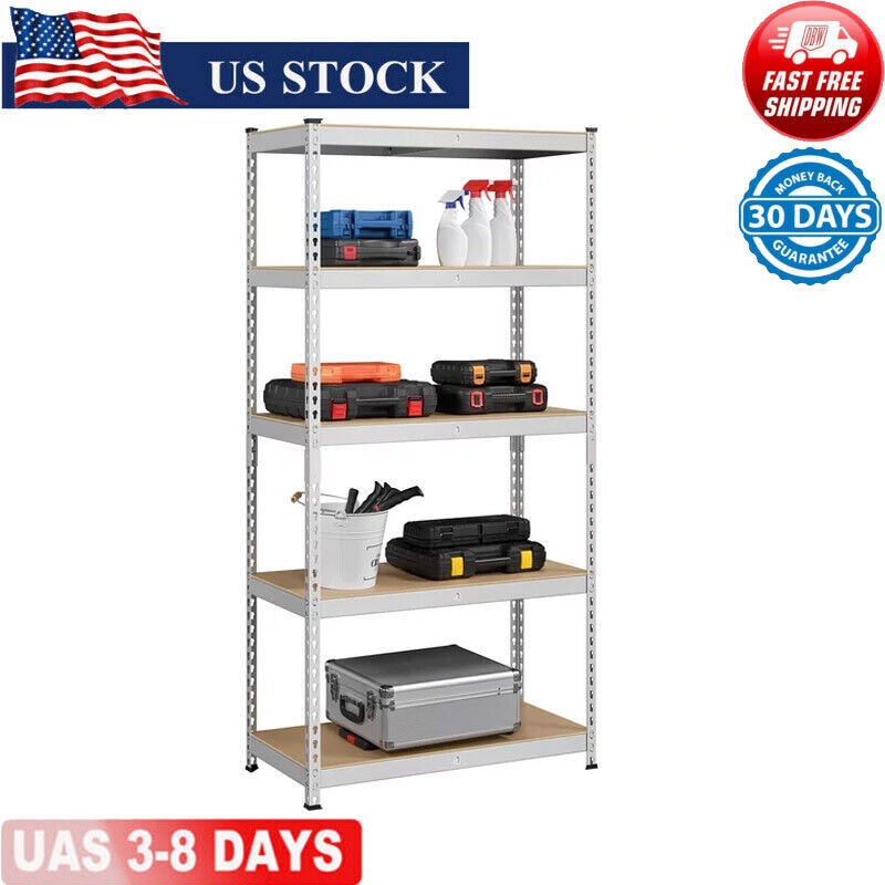5 Tier Shelf Heavy Duty Steel Storage Unit Rack Kitchen Office Garage Adjustable