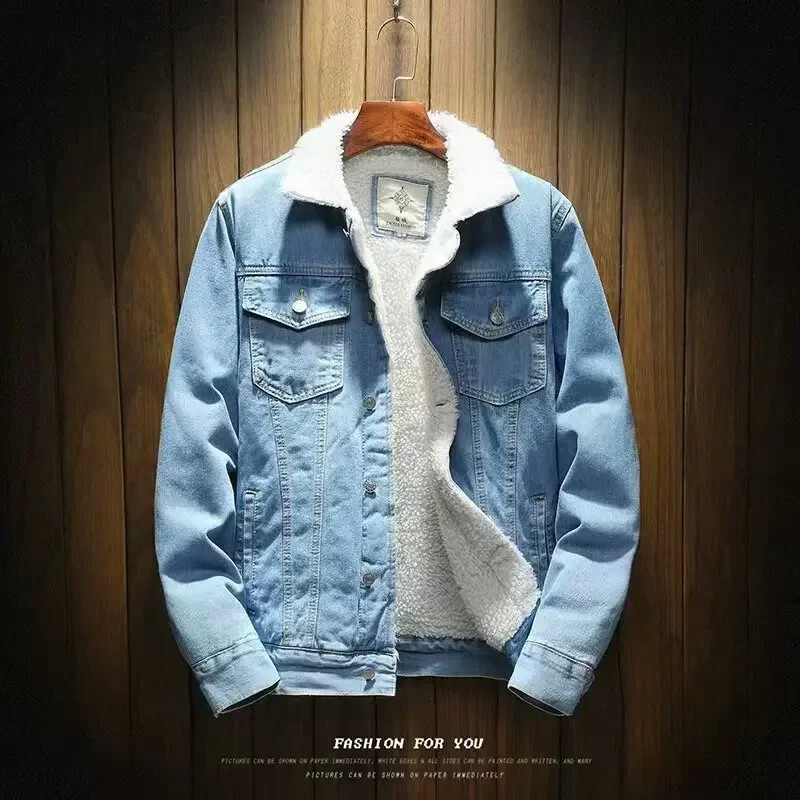 Winter Warm Mens Fleece Lined Denim Jacket Wool Sherpa Trucker Coat Jean Outwear