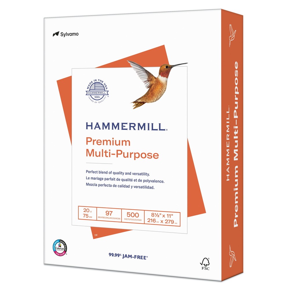 Hammermill Premium Multi-Purpose Paper, White, 20lb, 8.5x11, 1 Ream (500 Sheets)