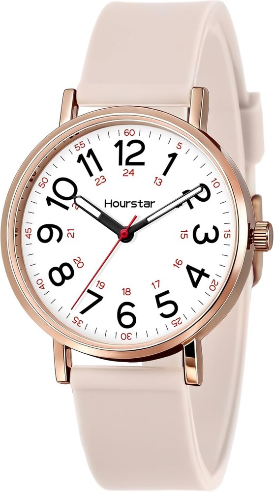 Women's Analog Nurse Watch with Second Hand for Nursing, 12/24 Time, Silicone Ba