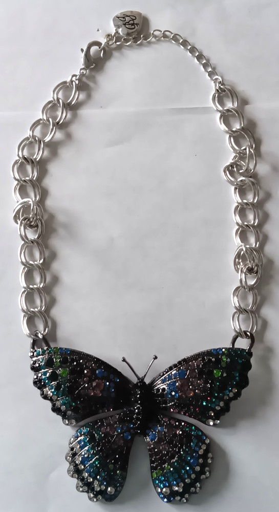 Betsey Johnson Butterfly Effect Large Blue Green Purple Crystal Necklace