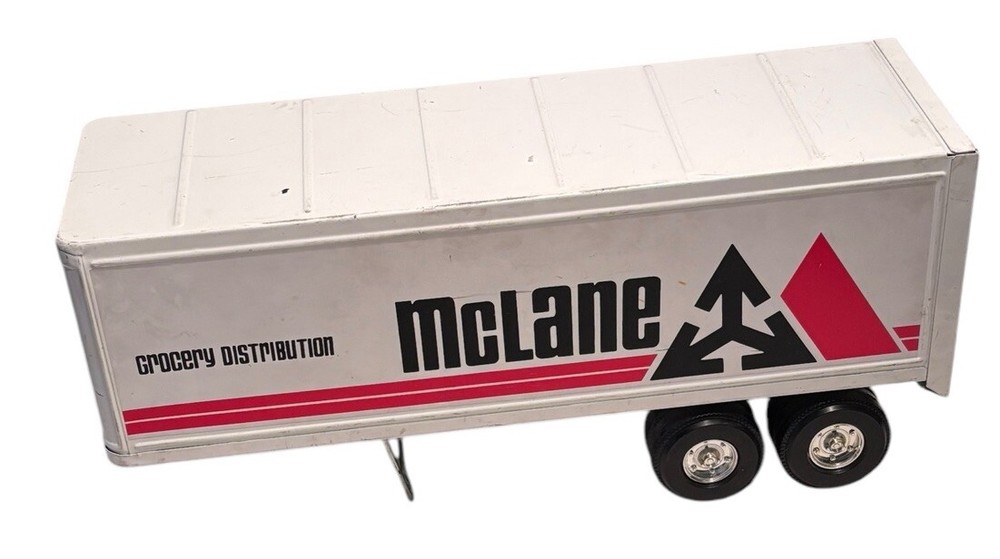 Vintage McLane Company Ertl Metal Toy Trailer 16” White Doors Open No Truck/Cab