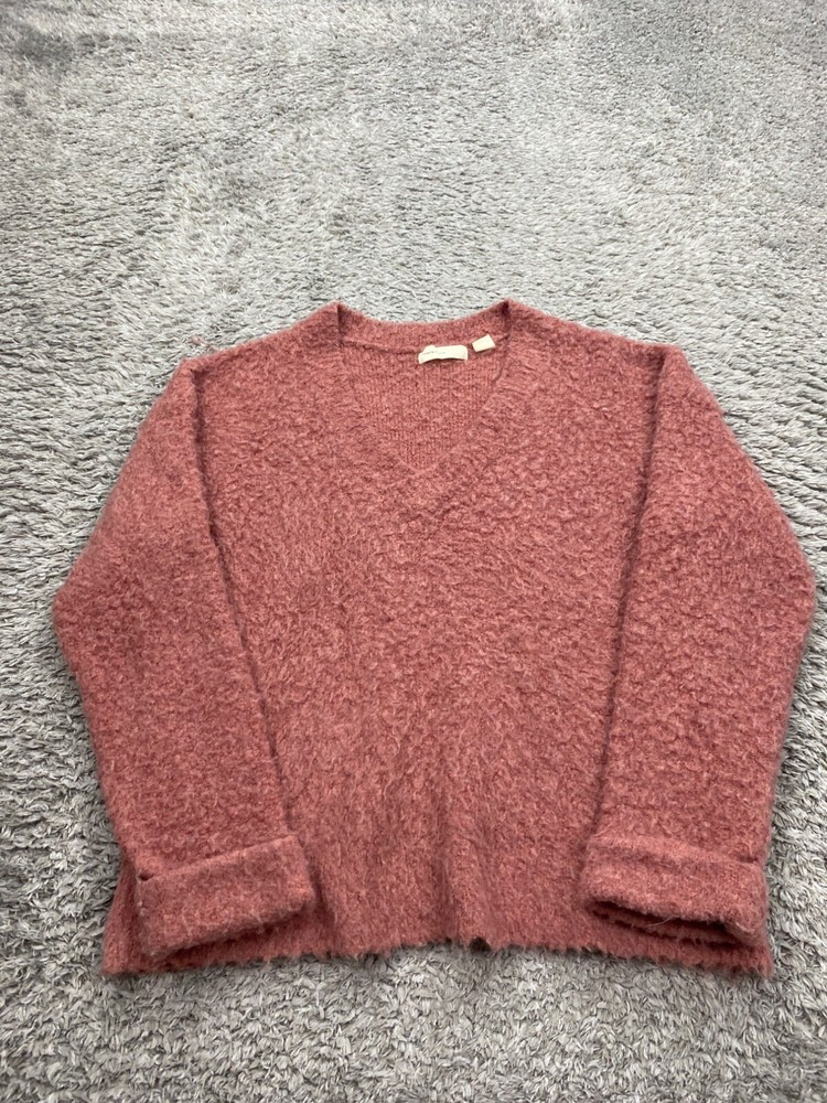 Anthropologie Sleeping On Snow Sweater Women Small Fuzzy Sherpa V Neck Pullover