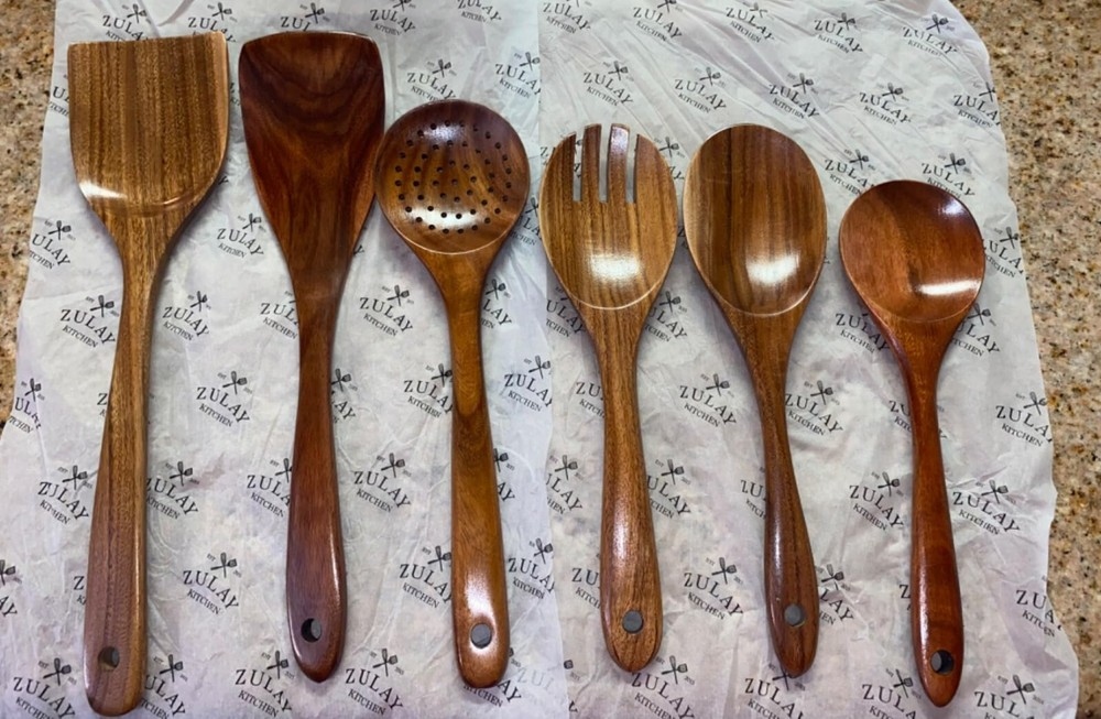 Smooth Teak Wooden Spoon Set for Cooking 6PC Kitchen Utensils