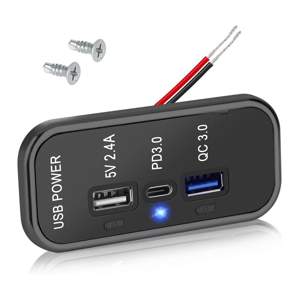 12V 3-Port USB Car Charger with PD3.0 Type C and QC3.0 Fast Charging
