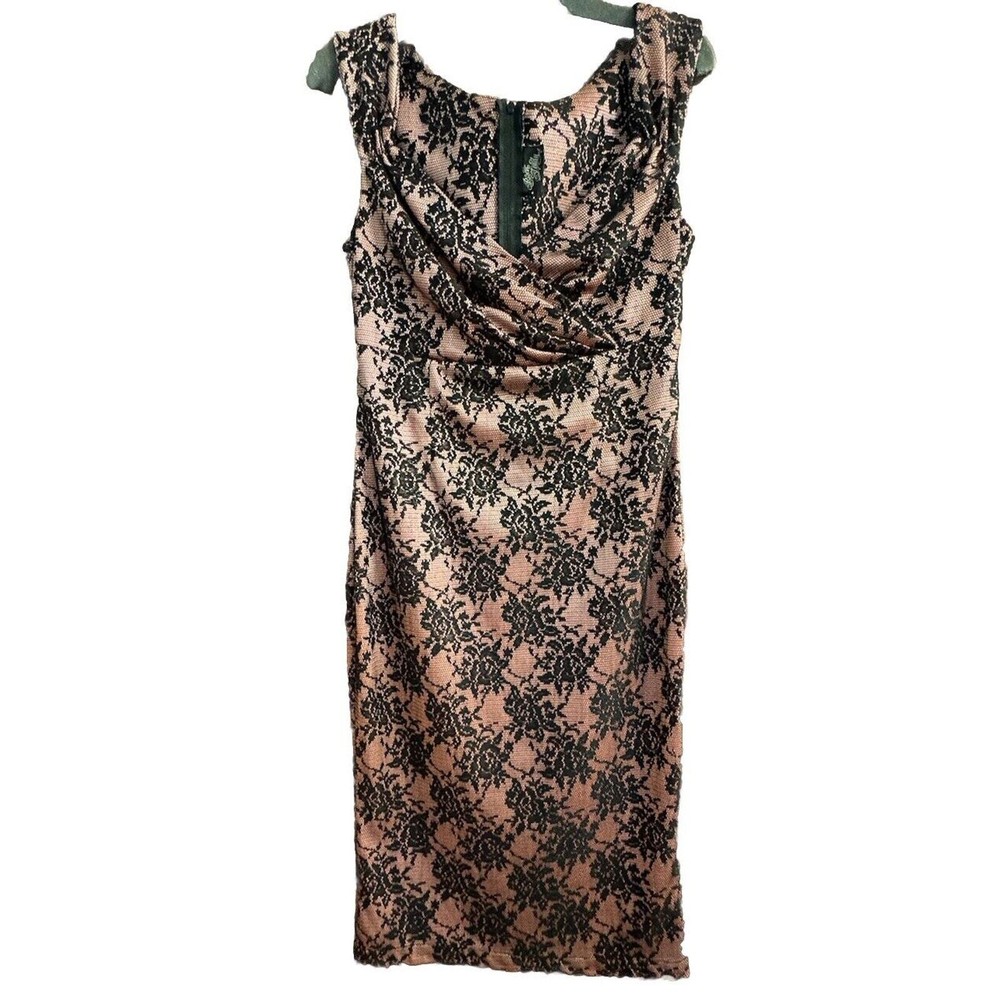 Rock Steady Dress L Runs Small Rockabilly Pinup 40s Glam Black Lace Blush Pink