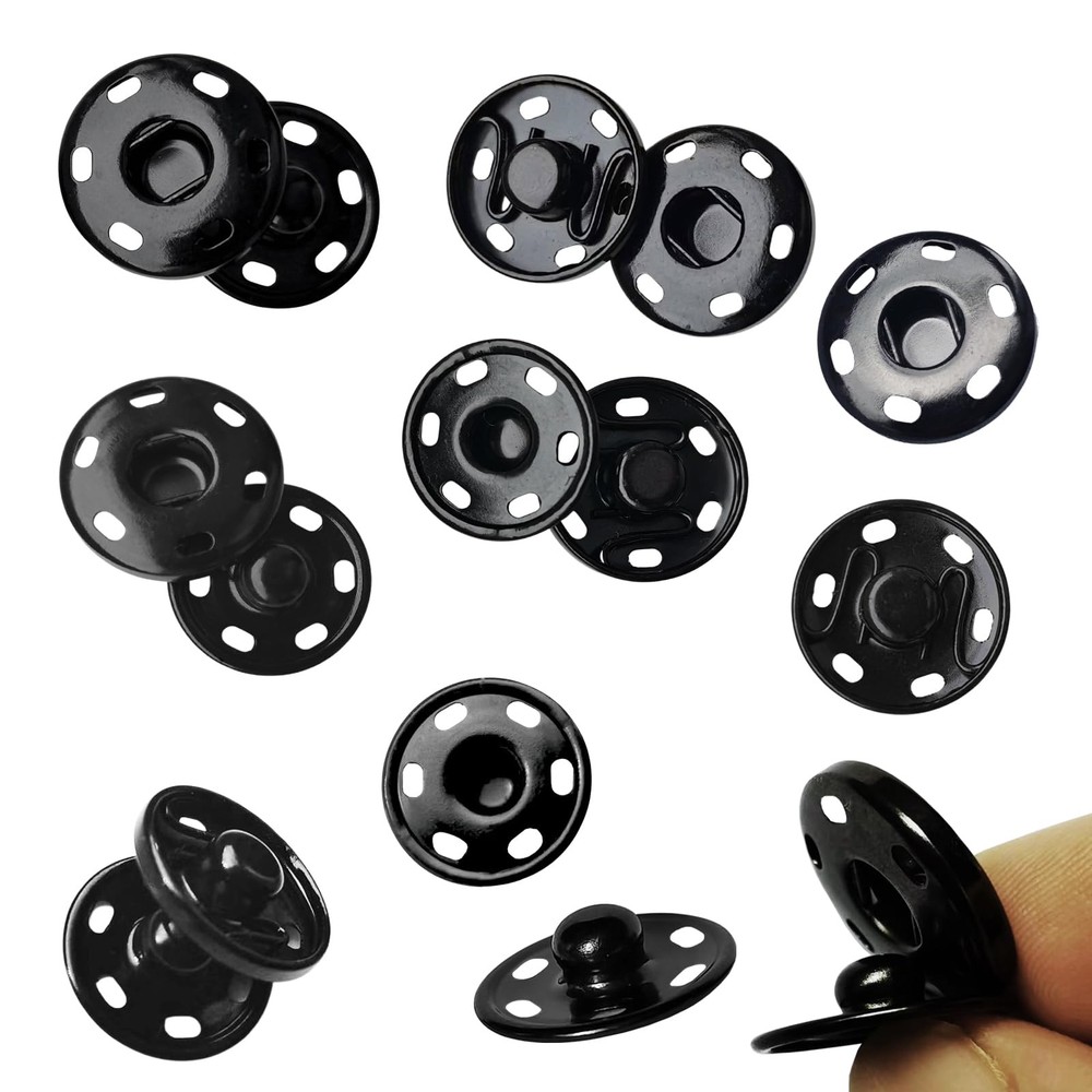 Black Sew on Snap Buttons Diameter 3/4 inch 50 Sets Metal Snaps Fasteners Pre