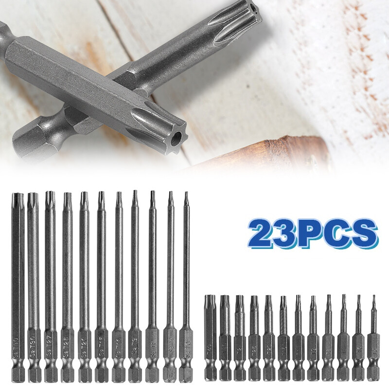 23PCS Extra Long Security Bit Set with Hex Torx Star Spline Flat Screwdriver Bits