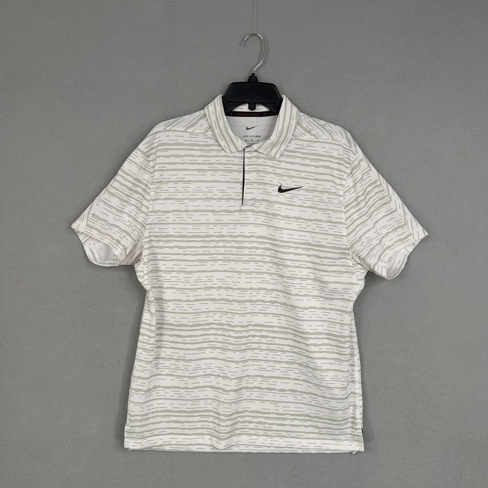 Nike Tiger Woods Polo Shirt Mens Medium Stripe Dri-FIT ADV Performance Golf
