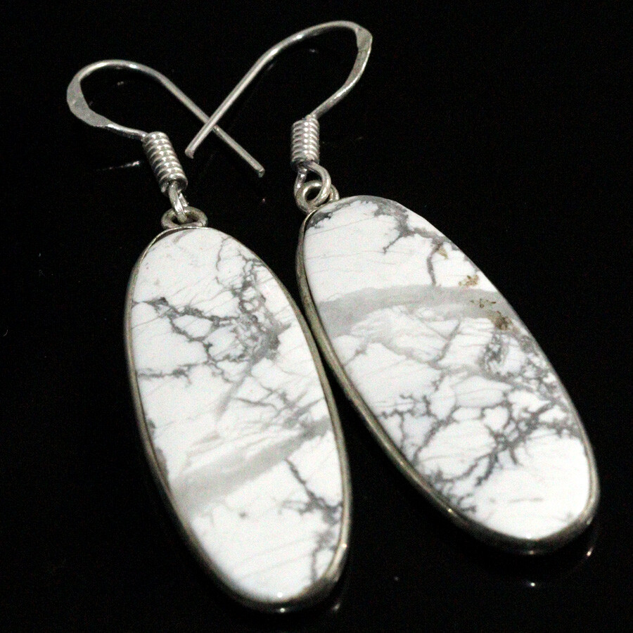 925 Silver Plated Howlite Ethnic Earrings Handmade Jewelry Size 2.1
