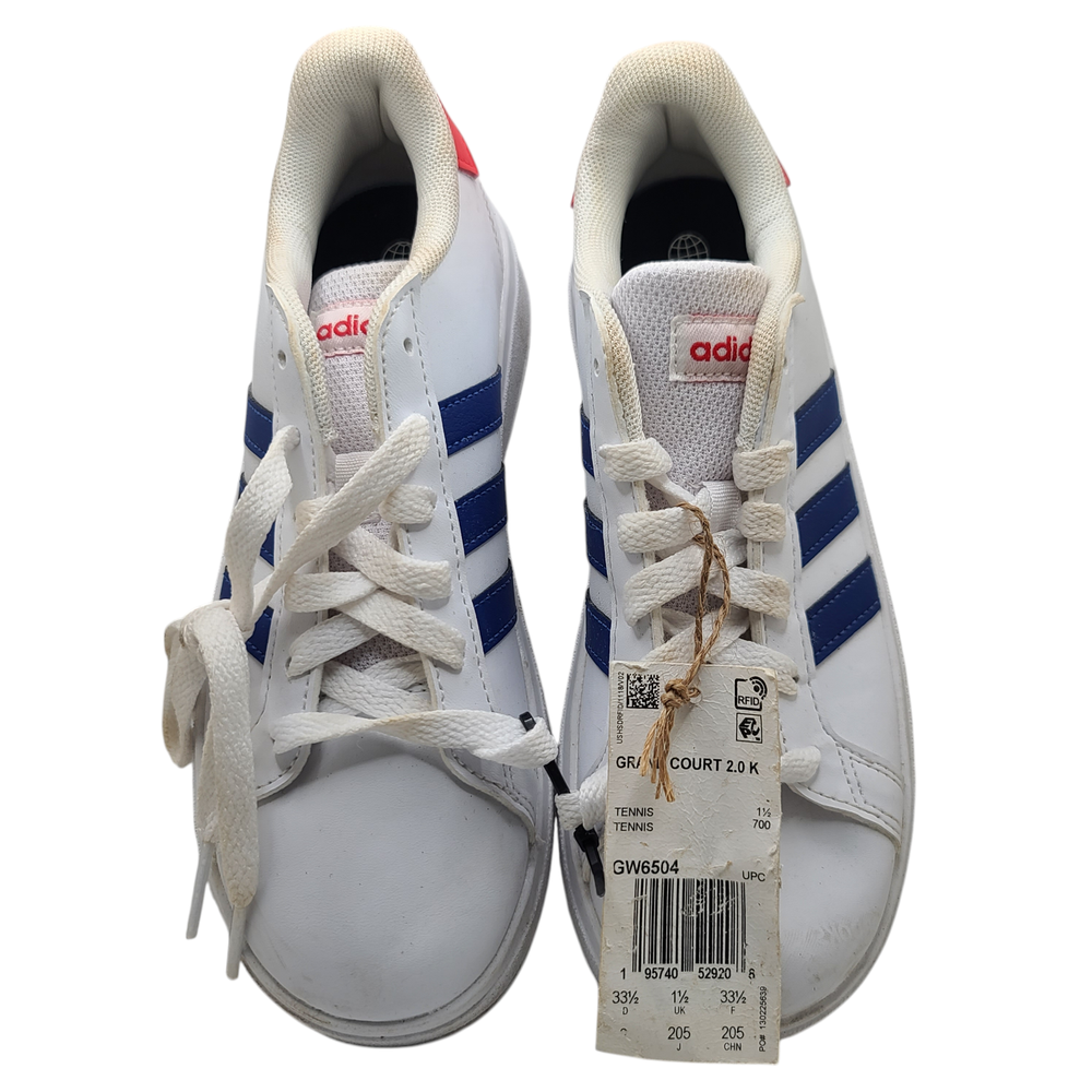 Adidas Boy's Grand Court 2.0 Sneaker White/Blue - Size 2 *Imperfect/NWOB*