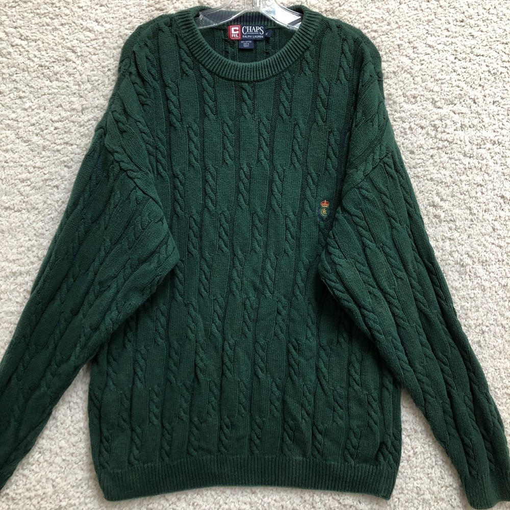 VINTAGE Chaps Ralph Lauren Sweater Extra Large Adult Green Cable Knit Mens XL