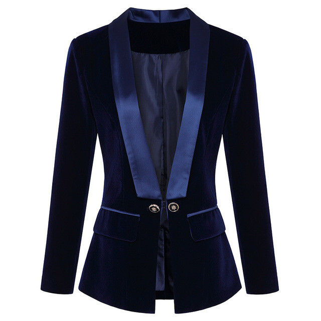 New Women's Satin Lapel Collar Slim Fit Velvet Blazer Formal Office Jacket