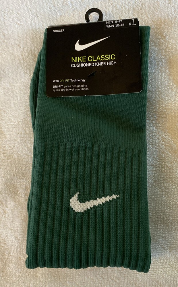 NEW Nike Soccer Men 8-12 Green Cushioned Knee High Sock Classic Ribbed SX5728