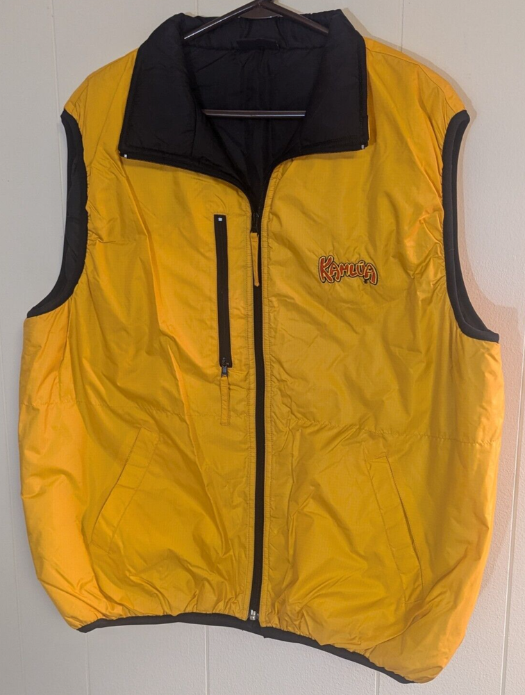Vintage Kahlua Vest Large Adult Liqueur Yellow Full Zip Puffer Outdoor Novelty
