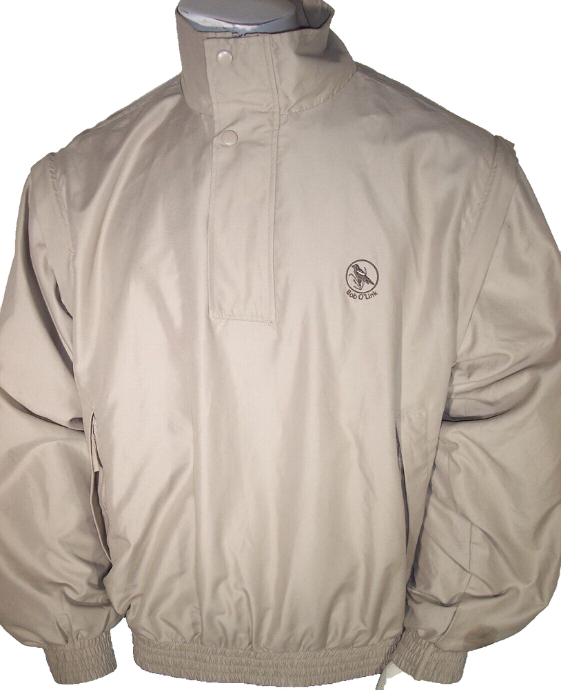 Tres Bien Large Beige Poly Long Sleeve Vest Rain Jacket with Bob O'Link Logo