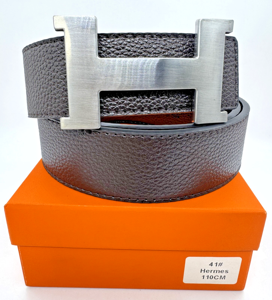 Luxurious Hermes Brown Leather Belt Silver Buckle Limited Edition 44 Inch