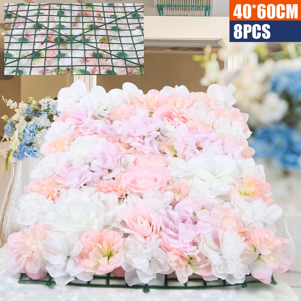 8 Pack Artificial Flower Wall Panels Hydrangea and Rose Flower Backdrop Panels