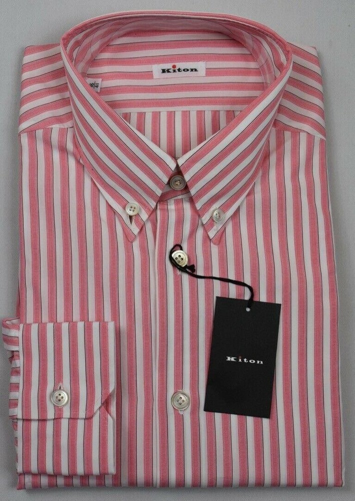 KITON Mens Handmade Button Collar Dress Shirt Size 16 NEW $750