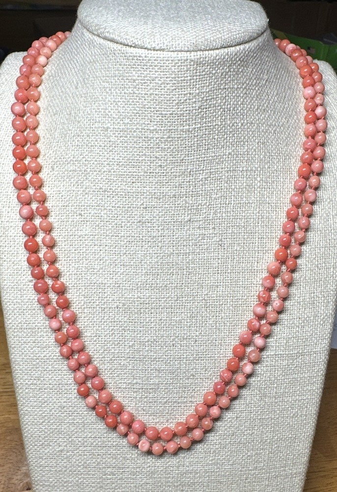 Vintage Pink Angel Skin Coral Necklace Small 3mm Size Beads 36 Inches Hand Knot