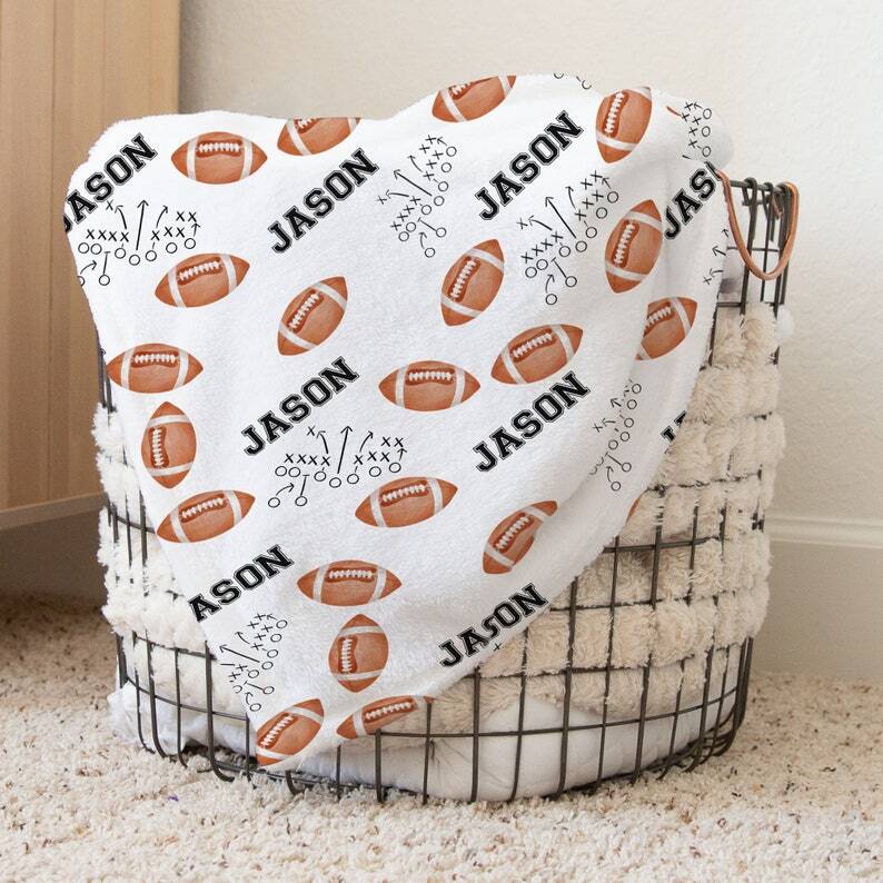 Personalized Football Baby Name Blanket printed Football Graphic soft Bedding