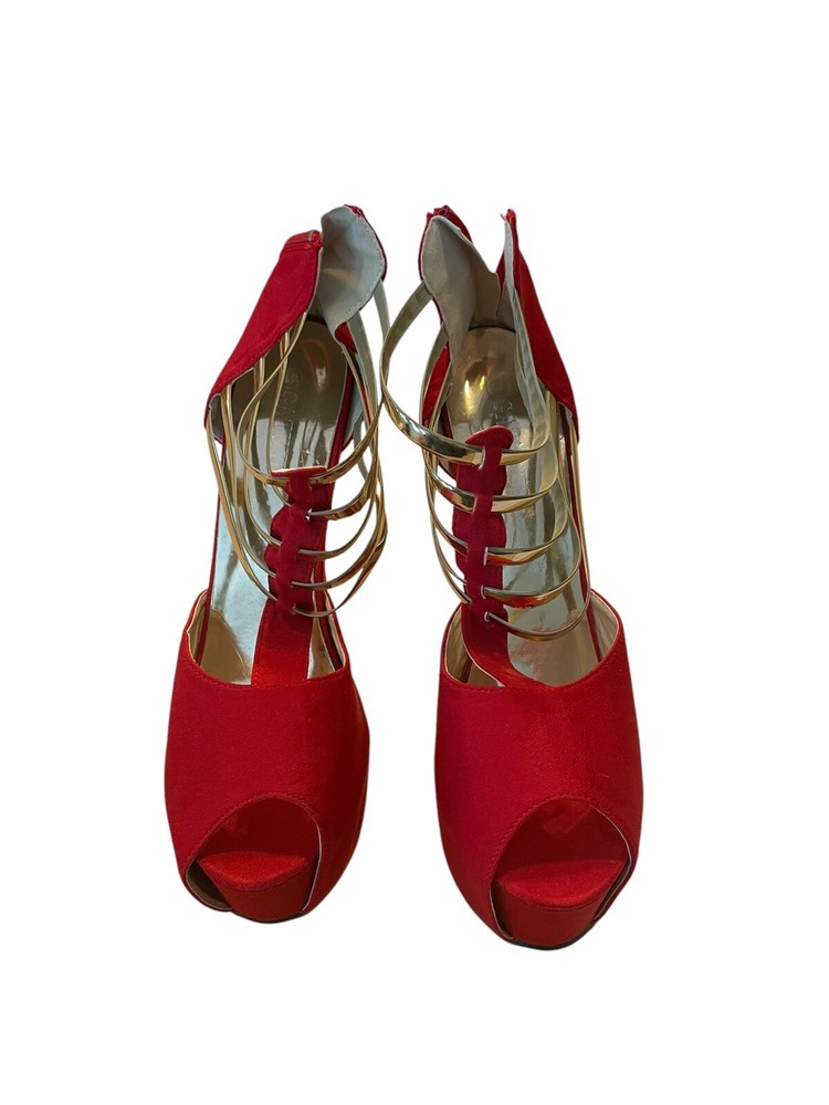 Gatuxus Womens Size 10 Red Open Toe Platform Heels for Women