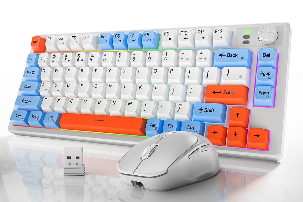 EWEADN 75% Wireless Keyboard and Mouse Combo, Small Rechargeable Wireless Key...