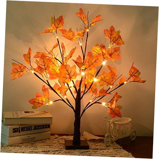 Artificial Fall Lighted Maple Tree 24 LED Thanksgiving Decorations Table
