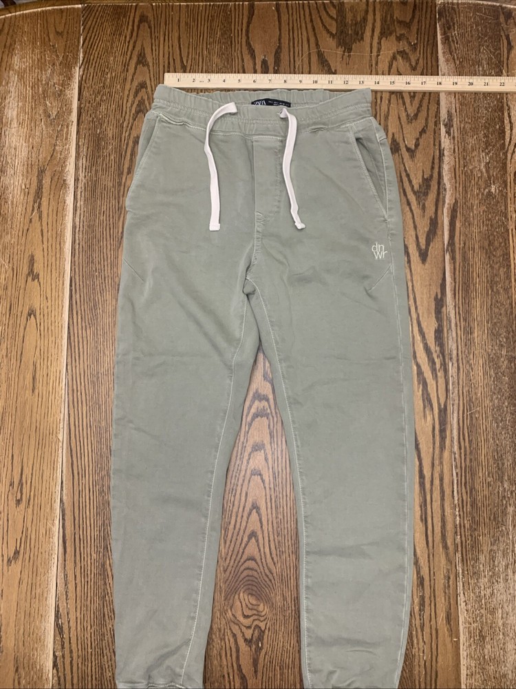 Zara Pants Womens Small Green Joggers Stretch Drawstring  *